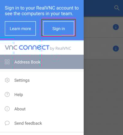 VNC Viewer for Android sign in