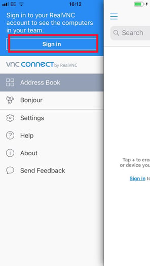 VNC Viewer iOS sign in